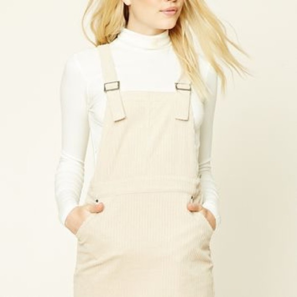 Forever 21 Cream Corduroy Overall Dress